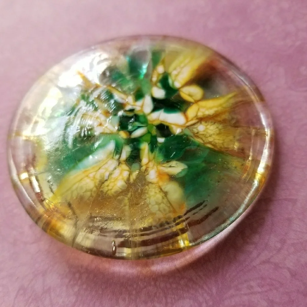 Handmade glass brooch pin stained glass green yellow hand crafted